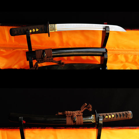 Hand Forged Japanese Tanto Sword Short Sword 1095 Carbon Steel Clay Tempered Hazuya Polished-COOLKATANA-SL-318-U