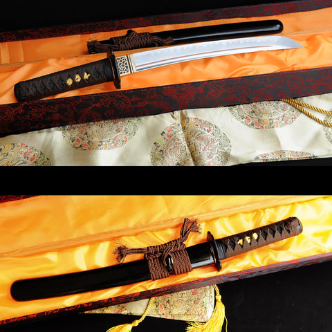 Hand Forged Japanese Tanto Sword Short Sword 1095 Carbon Steel Clay Tempered Hazuya Polished-COOLKATANA-SL-318-U