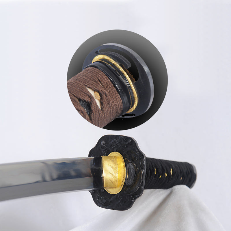 ดาบญี่ปุ่นแบบตีขึ้นมือ ดาบสั้น ดาบดินเผา ลายขนนก ใบมีดเหล็ก Tsuba - COOLKATANA 