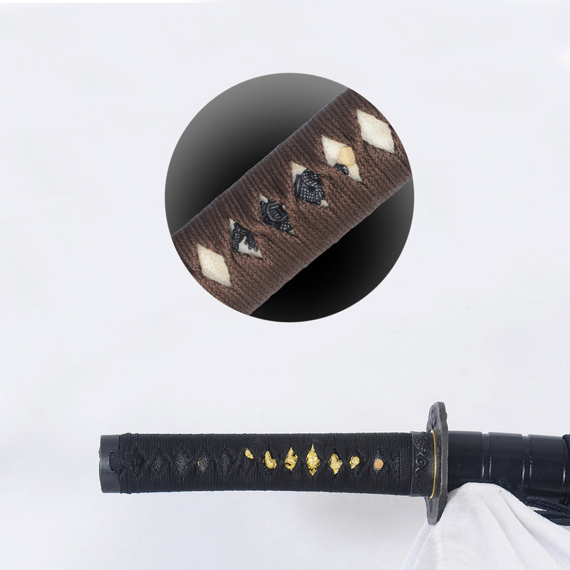 ดาบญี่ปุ่นแบบตีขึ้นมือ ดาบสั้น ดาบดินเผา ลายขนนก ใบมีดเหล็ก Tsuba - COOLKATANA 