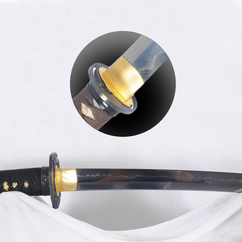 Hand Forged Japanese Tanto Sword Short Sword Clay Tempered Feather Pattern Blade Iron Tsuba-COOLKATANA-SL-1255-U