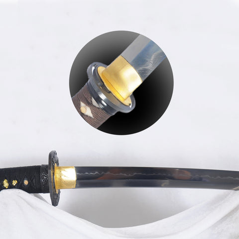 Hand Forged Japanese Tanto Sword Short Sword Clay Tempered Feather Pattern Blade Iron Tsuba-COOLKATANA