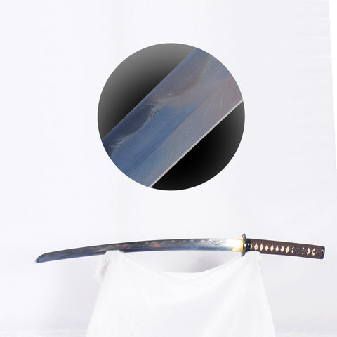 Hand Forged Japanese Tanto Sword Short Sword Clay Tempered Feather Pattern Blade Iron Tsuba-COOLKATANA-SL-1255-U