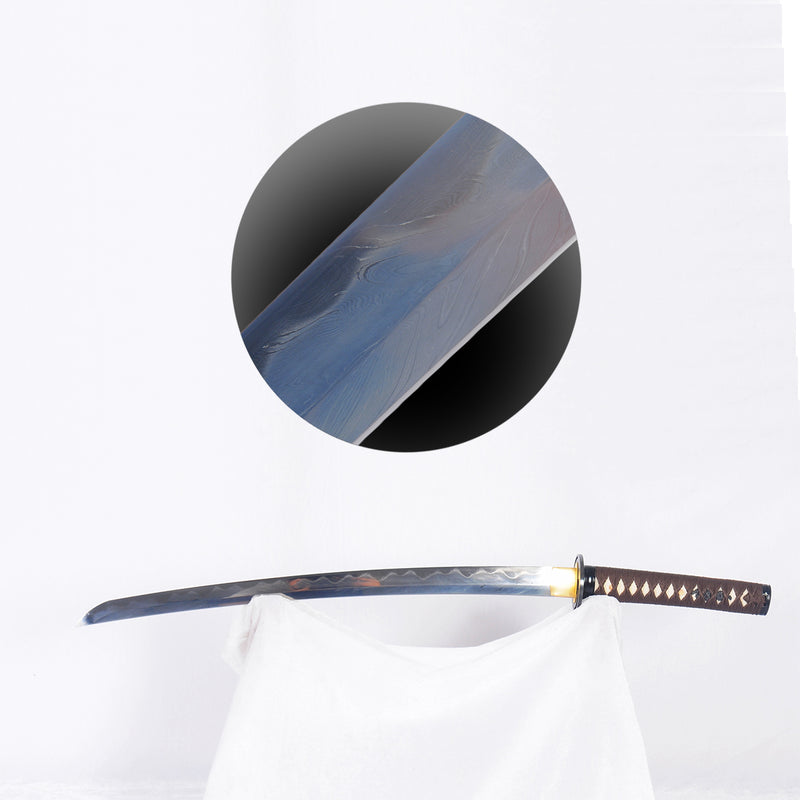 ดาบญี่ปุ่นแบบตีขึ้นมือ ดาบสั้น ดาบดินเผา ลายขนนก ใบมีดเหล็ก Tsuba - COOLKATANA 