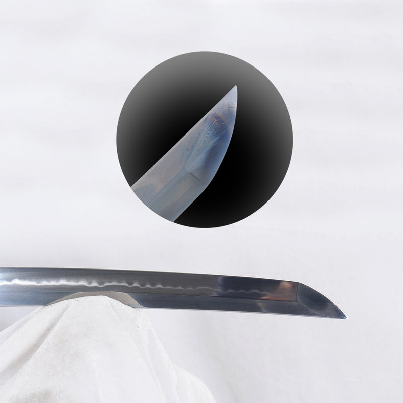 ดาบญี่ปุ่นแบบตีขึ้นมือ ดาบสั้น ดาบดินเผา ลายขนนก ใบมีดเหล็ก Tsuba - COOLKATANA 