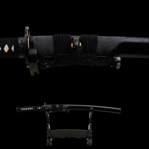 Hand Forged Japanese Wakizashi Sword 1095 Carbon Steel Clay Tempered Blade Rayskin Saya-COOLKATANA-SL-844-U