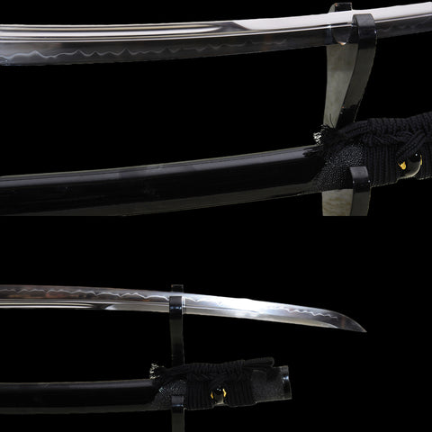 Hand Forged Japanese Wakizashi Sword 1095 Carbon Steel Clay Tempered Blade Rayskin Saya-COOLKATANA