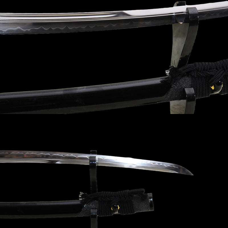 Hand Forged Japanese Wakizashi Sword 1095 Carbon Steel Clay Tempered Blade Rayskin Saya - COOLKATANA 