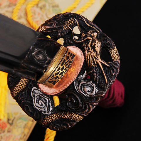 Hand Forged Japanese Wakizashi Sword 1095 Carbon Steel Clay Tempered Copper Dragon Tsuba-COOLKATANA-SL-789-U