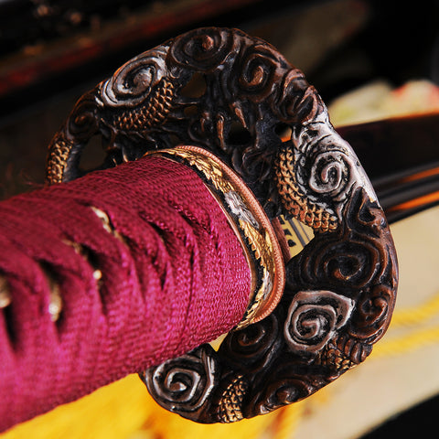 Hand Forged Japanese Wakizashi Sword 1095 Carbon Steel Clay Tempered Copper Dragon Tsuba-COOLKATANA-SL-789-U