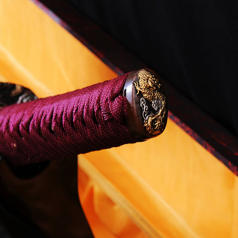 Hand Forged Japanese Wakizashi Sword 1095 Carbon Steel Clay Tempered Copper Dragon Tsuba-COOLKATANA-SL-789-U