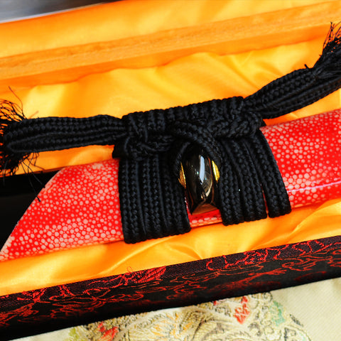 Hand Forged Japanese Wakizashi Sword 1095 Carbon Steel Clay Tempered Rayskin Saya Copper Eagle Tsuba-COOLKATANA-SL-323-U