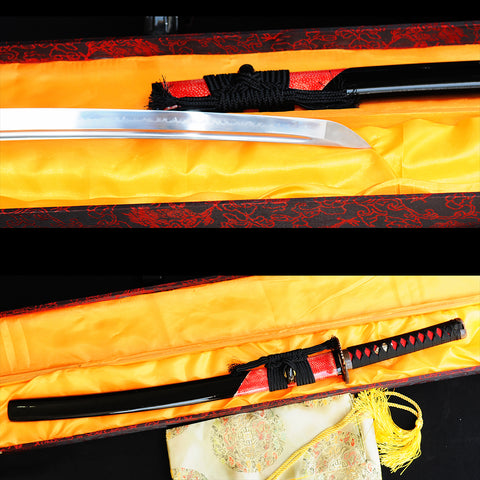 Hand Forged Japanese Wakizashi Sword 1095 Carbon Steel Clay Tempered Rayskin Saya Copper Eagle Tsuba-COOLKATANA