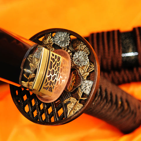Hand Forged Japanese Wakizashi Sword 1095 Carbon Steel Clay Tempered Rayskin Saya Copper Tsuba-COOLKATANA-SL-325-U