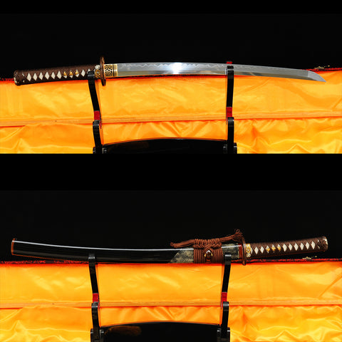 Hand Forged Japanese Wakizashi Sword 1095 Carbon Steel Clay Tempered Rayskin Saya Copper Tsuba-COOLKATANA-SL-325-U