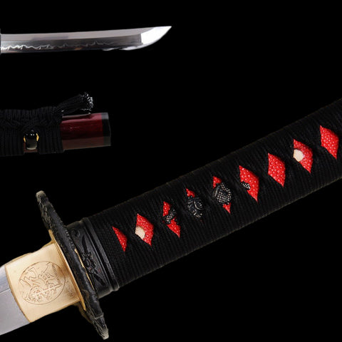 Hand Forged Japanese Wakizashi Sword 1095 Carbon Steel Clay Tempered Shell Inlaid Saya-COOLKATANA