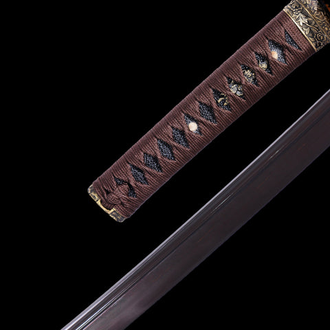 Hand Forged Japanese Wakizashi Sword Folded Steel Black Blade Brass Fittings-COOLKATANA-SL-1049-U