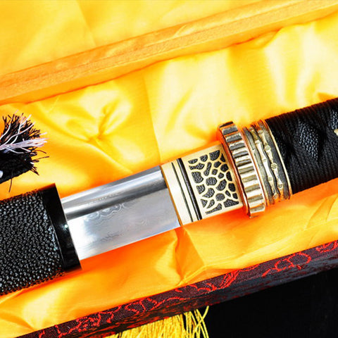 Hand Forged Japanese Wakizashi Sword Folded Steel Blade Rayskin Saya Brass Tsuba-COOLKATANA-SL-324-U