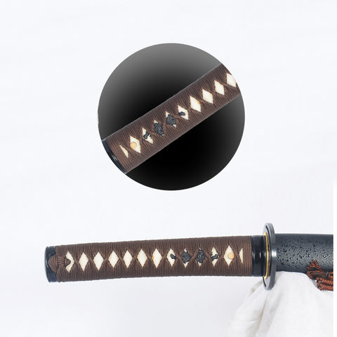 Hand Forged Japanese Wakizashi Sword Folded Steel Clay Tempered Feather Pattern Blade Iron Tsuba Battle Ready-COOLKATANA-SL-1254-U