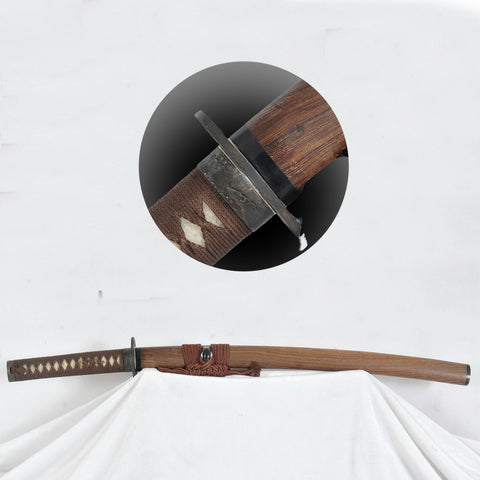 Hand Forged Japanese Wakizashi Sword Folded Steel Feathered-Pattern Antiqued Iron Tsuba-COOLKATANA
