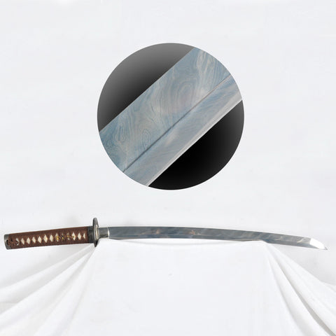 Hand Forged Japanese Wakizashi Sword Folded Steel Feathered-Pattern Antiqued Iron Tsuba-COOLKATANA