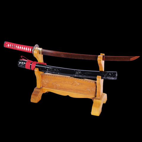 Hand Forged Japanese Wakizashi Sword Folded Steel Reddish Black Blade Full Tang-COOLKATANA-SL-1048-U
