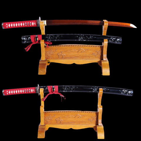 Hand Forged Japanese Wakizashi Sword Folded Steel Reddish Black Blade Full Tang-COOLKATANA-SL-1048-U