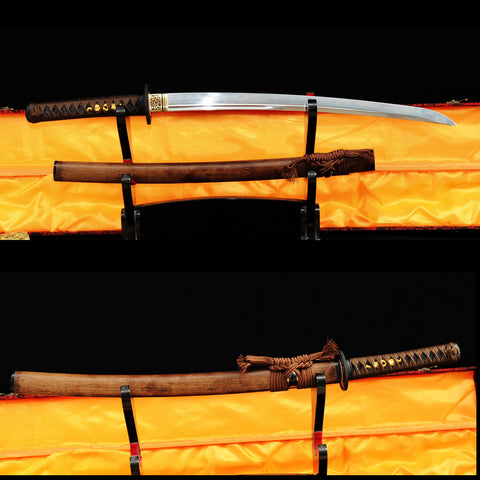 Hand Forged Japanese Wakizashi Sword Honsanmai 1095 Carbon Steel+Folded Clay Tempered Steel-COOLKATANA-SL-326-U