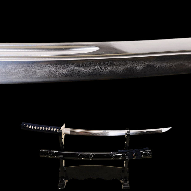 Hand Forged Japanese Wakizashi Sword Honsanmai Clay Tempered Blade Silver Tsuba Battle Ready - COOLKATANA 