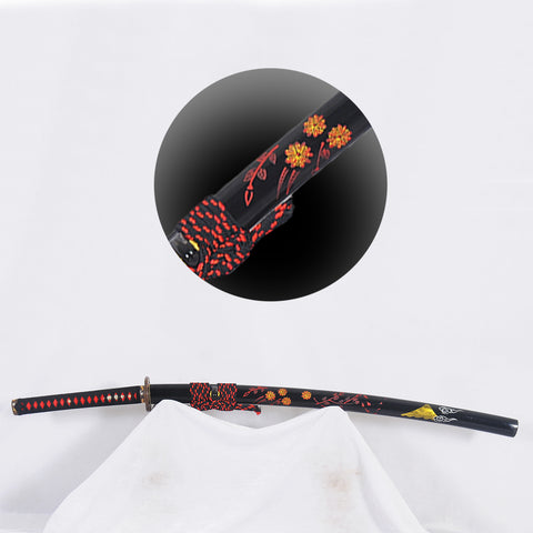 Hand Forged Kanmuri-Otoshi Katana Sword Clay Tempered 1095 Steel Double Edge Double Hamon Hand-Drawn Saya-COOLKATANA-SL-1291-U