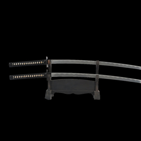 Hand Forged Marvel Deadpool Double Swords Replica Folded Steel Brass Tsuba Leather Saya With Back Harness-COOLKATANA-SL-1251-U