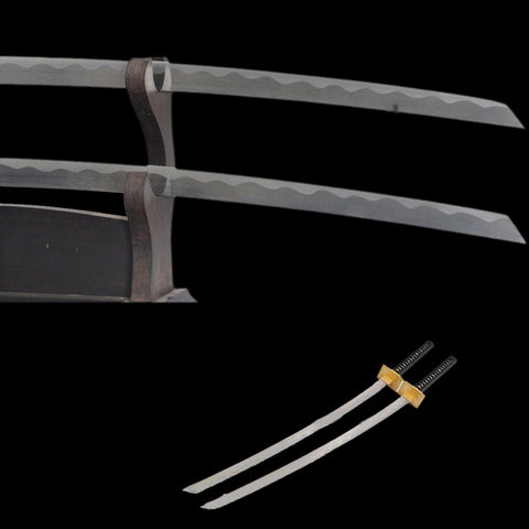 Hand Forged Marvel Deadpool Double Swords Replica Folded Steel Brass Tsuba With Back Harness-COOLKATANA-SL-1220-U