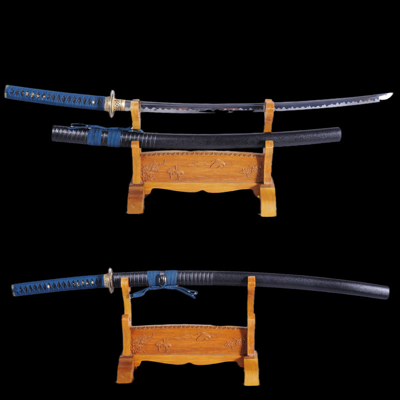 Hand Forged Musashi Japanese Katana Sword Damascus Steel Abrasived Hamon Full Tang - COOLKATANA 