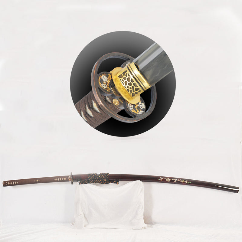 Hand Forged Odachi Sword Clay Tempered Japanese Long Sword Copper Tsuba Shell Saya Honsanmai - COOLKATANA 