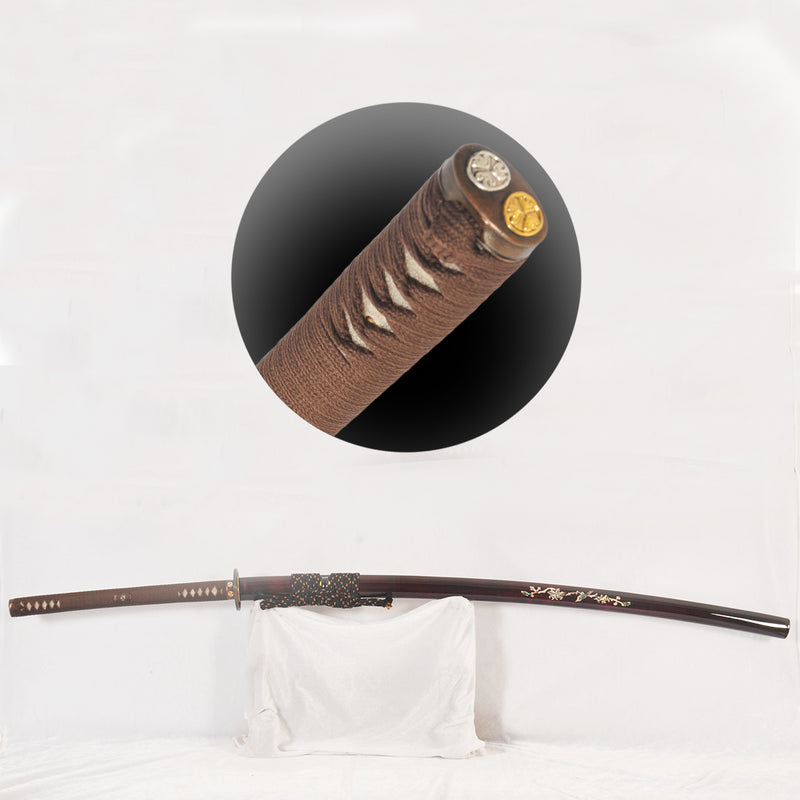 Hand Forged Odachi Sword Clay Tempered Japanese Long Sword Copper Tsuba Shell Saya Honsanmai - COOLKATANA 