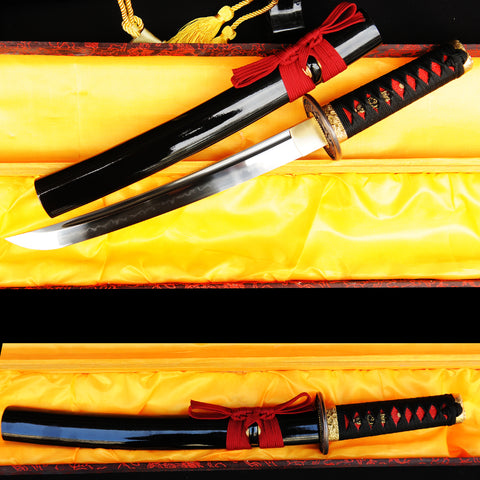 Hand Forged Tanto Sword Clay Tempered Japanese Short Sword 1095 Carbon Steel Battle Ready-COOLKATANA-SL-736-U