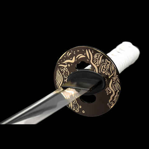 Hand Forged Tanto Sword Japanese Short Sword Folded Steel Full Tang Iron Tsuba-COOLKATANA-SL-1275-U