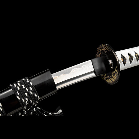 Hand Forged Tanto Sword Japanese Short Sword Folded Steel Full Tang Iron Tsuba-COOLKATANA-SL-1275-U