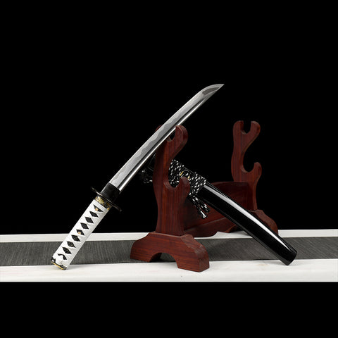 Hand Forged Tanto Sword Japanese Short Sword Folded Steel Full Tang Iron Tsuba-COOLKATANA