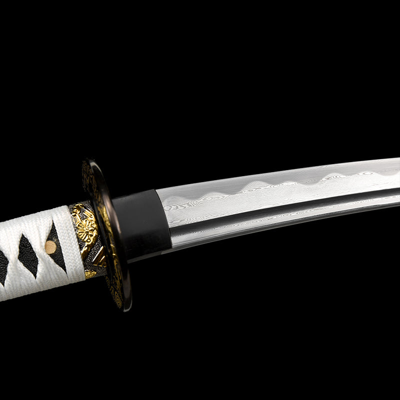 Hand Forged Tanto Sword Japanese Short Sword Folded Steel Full Tang Iron Tsuba - COOLKATANA 