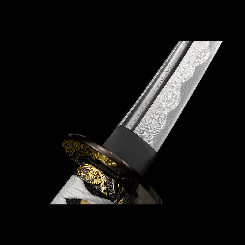 Hand Forged Tanto Sword Japanese Short Sword Folded Steel Full Tang Iron Tsuba - COOLKATANA 