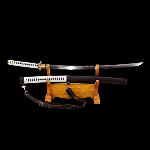 Hand Forged Walking Dead Katana Michonne Zombie Killer 1095 Carbon Steel Clay Tempered Black Scabbard-COOLKATANA-SL-861-U