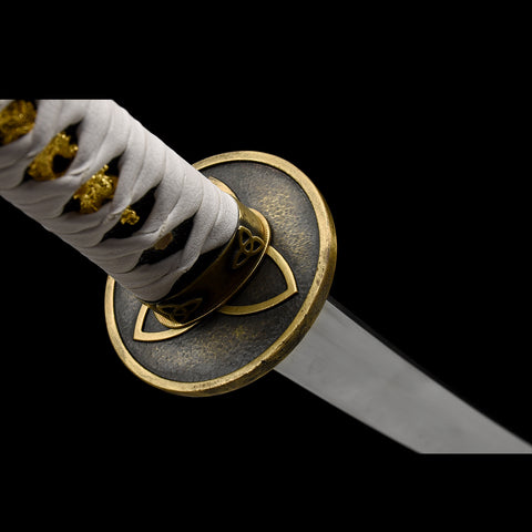 Hand Forged Walking Dead Sword Michonne Katana Zombie Killer 1095 Carbon Steel Clay Tempered Brown Leather-COOLKATANA-SL-897-U