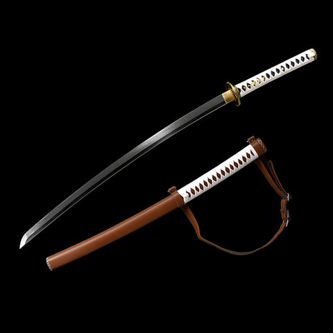 Hand Forged Walking Dead Sword Michonne Katana Zombie Killer 1095 Carbon Steel Clay Tempered Brown Leather-COOLKATANA-SL-897-U