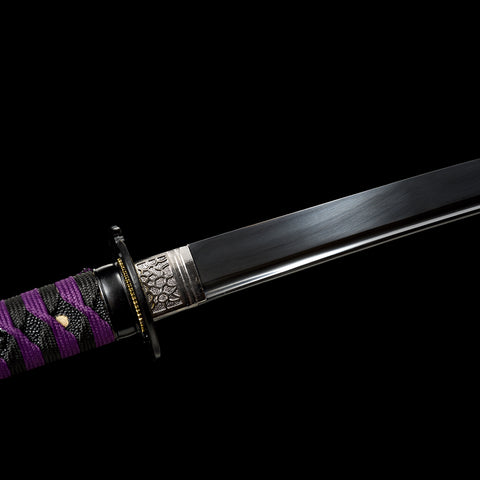 anime katana demon slayer sword Nichirin Sword 1095 High Carbon Steel Black Blade Habaki QQ-0108 COOLKATANA 6