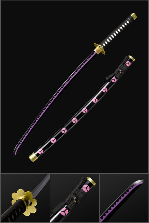 COOLKATANA One Piece Roronoa Zoro Shusui Sword with 1060 Carbon Steel Black Full Tang Blade