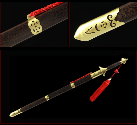 Handmade Chinese Sword Copper Coin Tai Chi Jian Longquan Sword Rosewood Scabbard-COOLKATANA