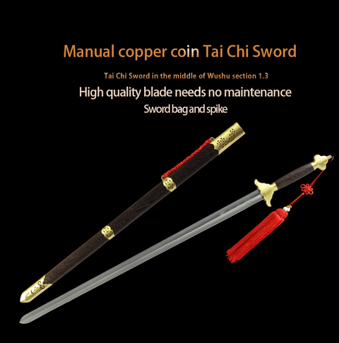 Handmade Chinese Sword Copper Coin Tai Chi Jian Longquan Sword Rosewood Scabbard-COOLKATANA