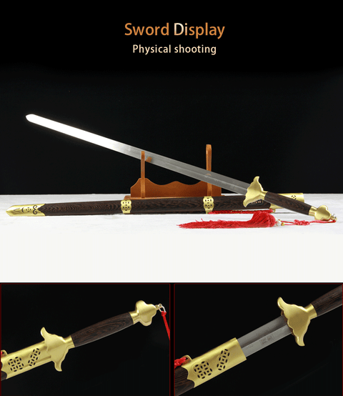 Handmade Chinese Sword Copper Coin Tai Chi Jian Longquan Sword Rosewood Scabbard-COOLKATANA-SL-8009-1-U