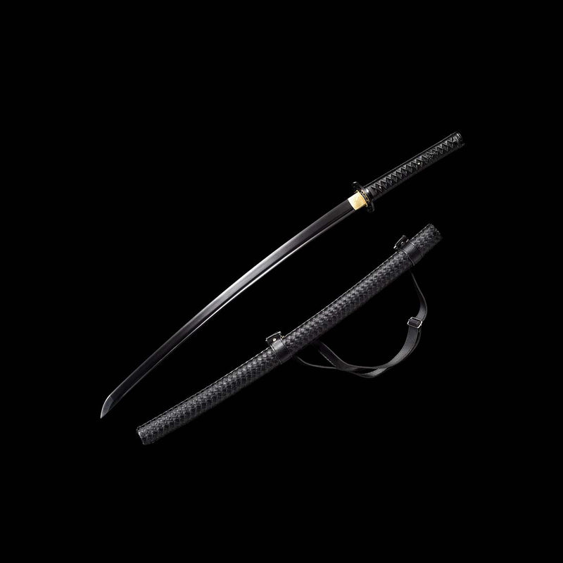 Japanese Katana Sword with Black Saya and 1060 Carbon Steel Full Tang Blade - COOLKATANA 
